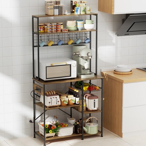 Roomtec Bakers Rack With Power Outlet, Microwave Stand With Storage ...