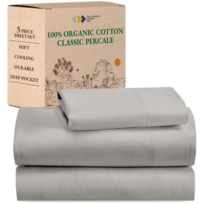 California Design Den  Bed Sheets Set - 100% Organic Cotton Percale, Deep Pocket