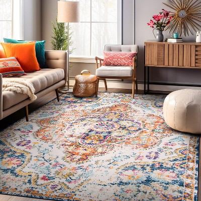 Multicolored Distressed Vintage Bohemian Area Rug 3'3" x 5'