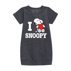 - Peanuts - I Love Snoopy Graphic Short Sleeve Fleece Dress - 1 of 3