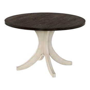 HOMES: Inside + Out 47" Moonglint Round Farmhouse Dining Table Antique White/Dark Walnut