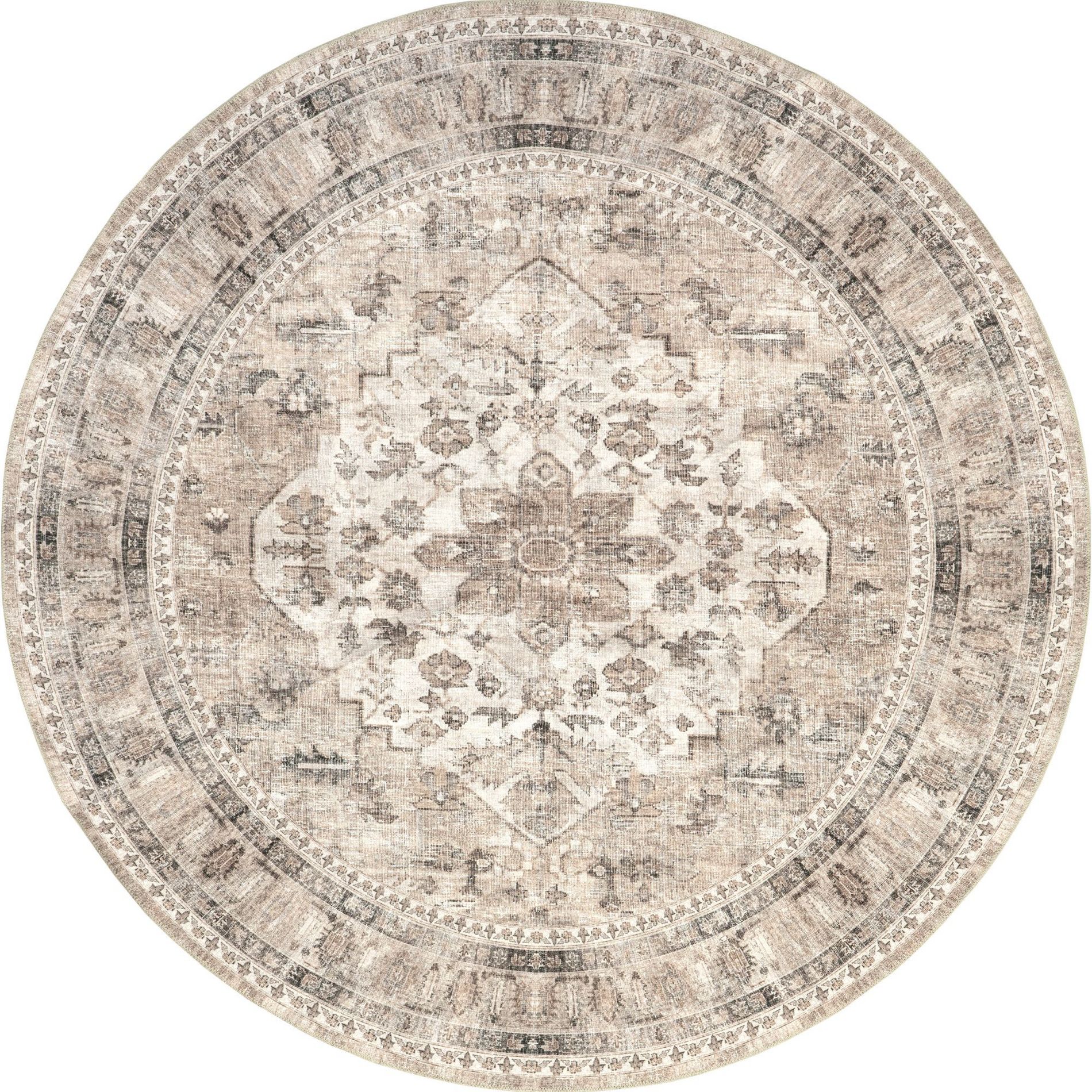 Nuloom Davi Faded Spill Proof Treated Pet Friendly Premium Machine Washable Area Rug, Round 6', Stone
