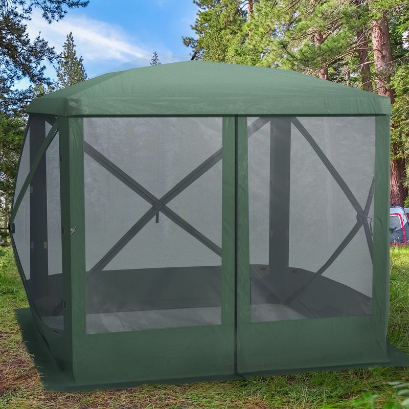 Outsunny Pop Up Camping Canopy Gazebo Screen Shelter Tent with One-Person Easy Set-Up, Ventilating Mesh, Portable Carry Bag for Outdoor Camping Party Event, 7x7FT, 2 of 9