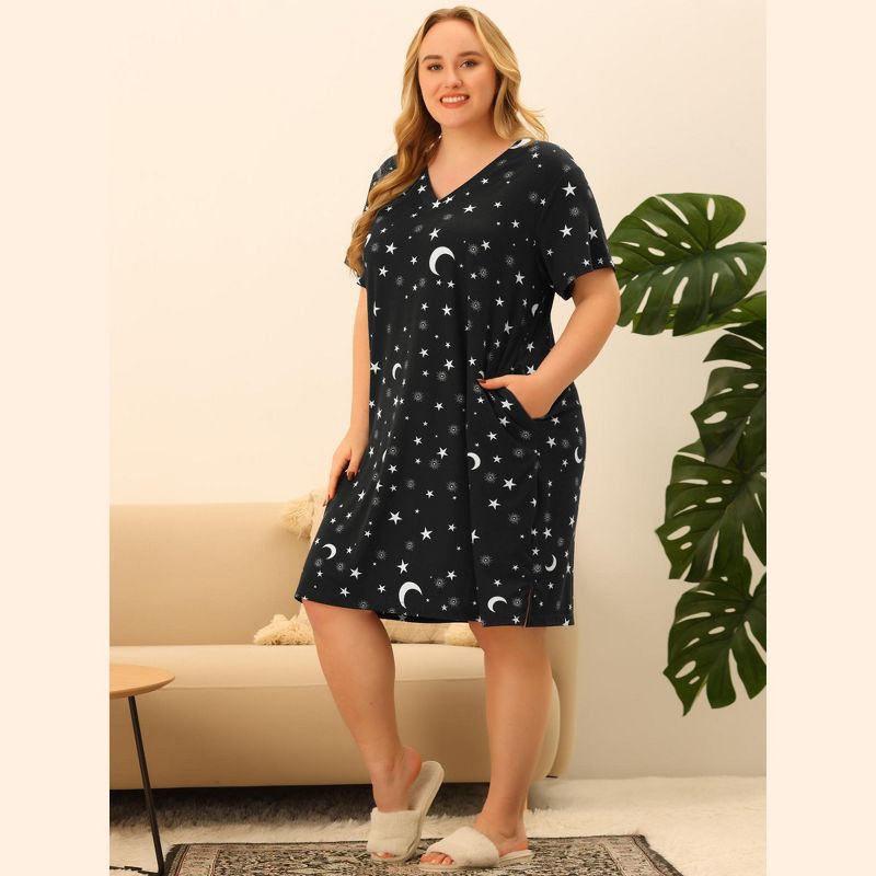 Agnes Orinda Women's Plus Size Comfort Pattern V Neck Short Sleeve Nightgowns, 3 of 7