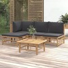 vidaXL 5-Piece Bamboo Patio Furniture Set - Sectional Sofa with Dark Gray Cushions & Table for Outdoor Garden Lounge - 2 of 4