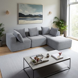 Corduroy Modular L-Shaped Sectional Sofa, Flexible Configuration - 1 of 4