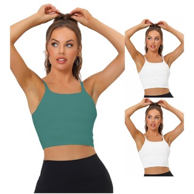 Allegra K Women's Medium Impact Fitness Workout Wireless Padded Longline Sports Bras 3 Packs