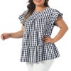 Women's Plus Size 1950s Gingham Crew Neck Flare Short Sleeves Summer Babydoll Blouse - Agnes Orinda - 2 of 4