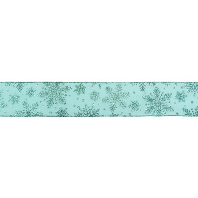 Northlight Sparkly Aqua Blue Snowflake Christmas Wired Craft Ribbon 2.5" x 16 Yards