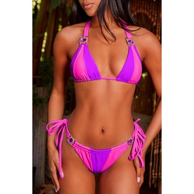 'Parma Violet' Double Strap Tie Side Bikini Bottoms Parma Violet Large