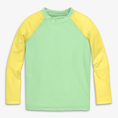 Primary Kids Long Sleeve Baseball Rash Guard in Pear Banana Size 5