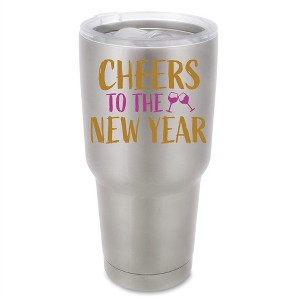 100 North 30 Ounce Stainless Steel On the Go Travel Tumbler With Push Top Lid, Cheers to the New Year Silver - 1 of 4