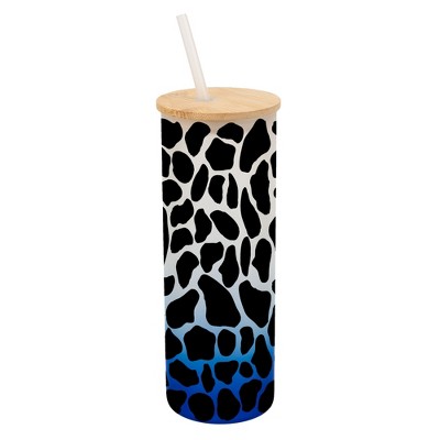 Elanze Designs Giraffe Animal Print Wrap-Around Design 25 Ounce Frosted Gradient Glass On-The-Go Coffee Travel Skinny Tumbler Mug Cup, Bamboo Lid and