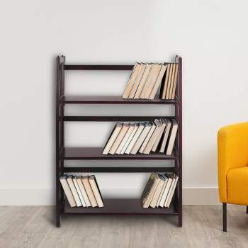 38" Folding 3 Tier Bookshelf Stackable - Flora Home