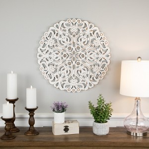 Northlight 24" Brushed Antique White Damask Round Wall Panel - 1 of 4