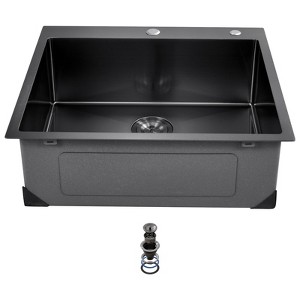 VEVOR 25 inch Kitchen Sink Workstation, 304 Stainless Steel Top Mount Sinks, Drop-In Single Bowl Farmhouse Basin with Accessories,  (Black) - 1 of 4