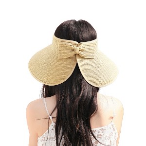 Anna-Kaci Women's Wide Brim Visor Hat with Bow Detail Adjustable Velcro Closure for Beach or Outdoor Protection - 1 of 4