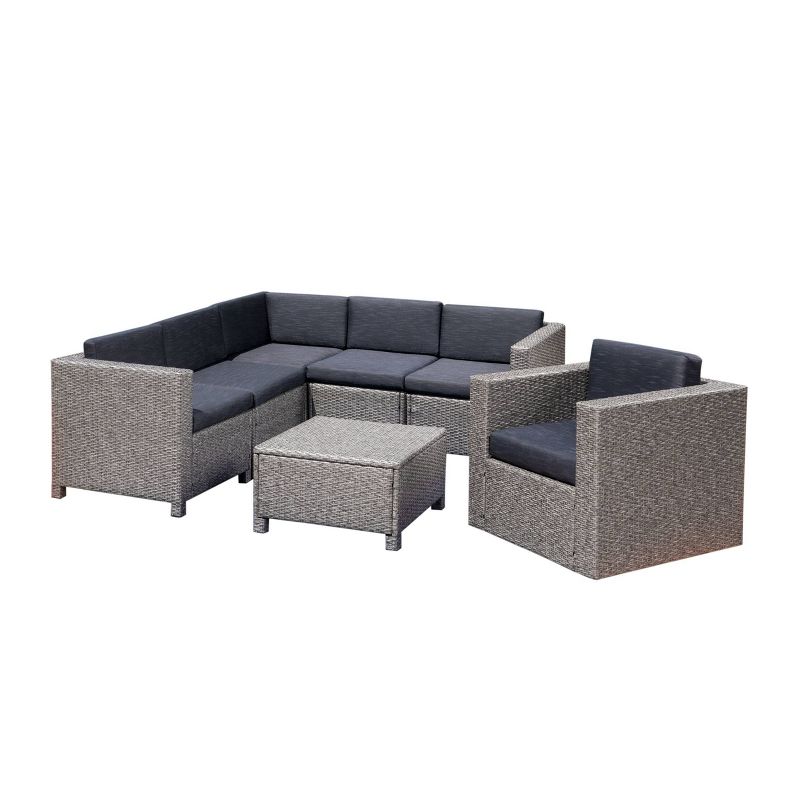 Puerta 7pc V-Shaped Sofa &#38; Swivel Chair Set - Gray/Black - Christopher Knight Home, 3 of 9