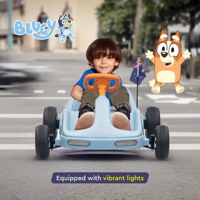 Blue and Orange 12V Electric Kids Go-Kart with Lights