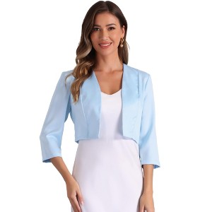 INSPIRE CHIC Women's Satin Elegant 3/4 Sleeve Open Front Cropped Bolero Shrug Cardigan - 1 of 4