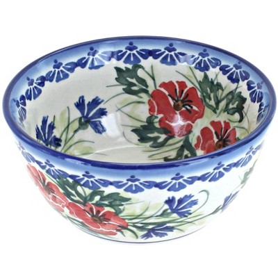 Blue Rose Polish Pottery Cherry Red Bouquet Dessert Bowl