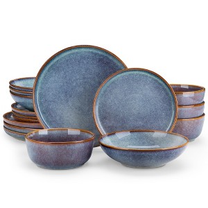 vancasso 16-Piece Blue Double-Sided Kiln-Glazed Set - Iridescent Curved Edge Design for 4 - 1 of 4