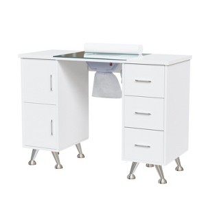 Karlhome 42.5 in. White MDF and Glass 3-Drawer Manicure Table Nail Desk with Cabinet, Electric Dust Collector - 1 of 4