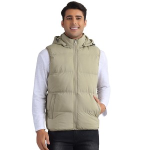 Lars Amadeus Men's Warm Sleeveless Puffer Detachable Hooded Winter Padded Vest - 1 of 4