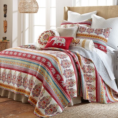 Twin Eshani Quilt Set Red - Mudhut: Cotton Reversible Bedding With ...