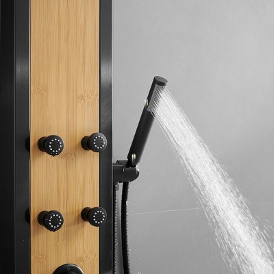 Matte Black and Bamboo 60'' Shower Panel System with Jets