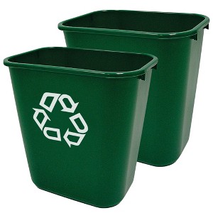 Rubbermaid Resin Deskside Recycling Trash Can, 7-Gal Plastic Bin, Green, 2 Pack - 1 of 3