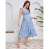 Womens Square Neck Smocked Maternity Dress Flutter Sleeve Summer Maxi Sundress - 3 of 4