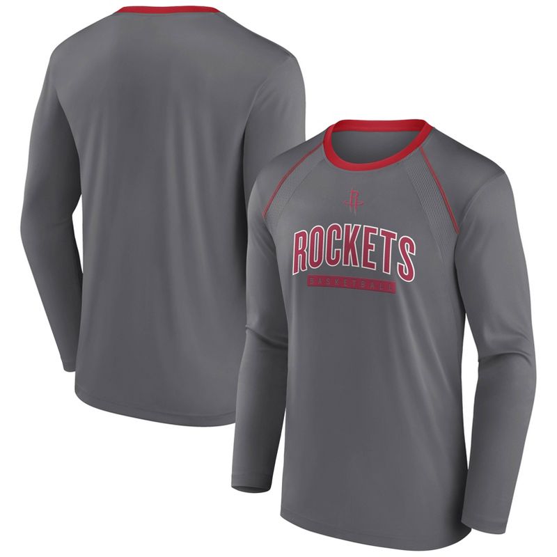 NBA Houston Rockets Men&#39;s Long Sleeve Gray Pick and Roll Poly Performance T-Shirt, 1 of 4