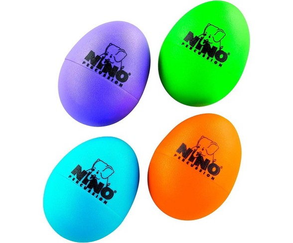Nino Plastic Egg Shaker 4 Piece Assortment Aubergine/Grass Green/Orange/Sky Blue