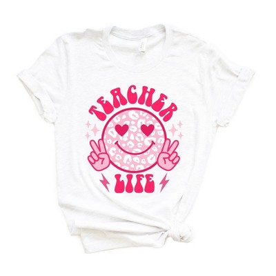 Simply Sage Market Women's Teacher Life Leopard Smiley Face Short Sleeve Graphic Tee
