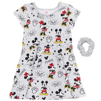 Disney Minnie Mouse Mickey Mouse Short Sleeve Dress Scrunchy Set Gray 