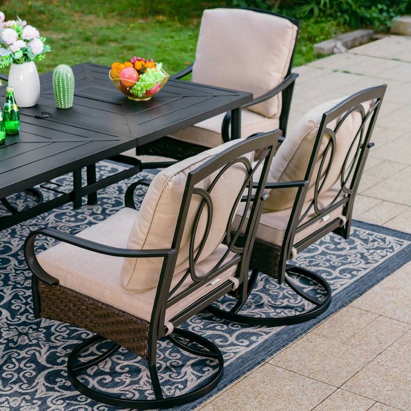 7pc Outdoor Dining Set with Swivel Chairs &#38; Large Metal Rectangle Table with Umbrella Hole - Captiva Designs, 4 of 18