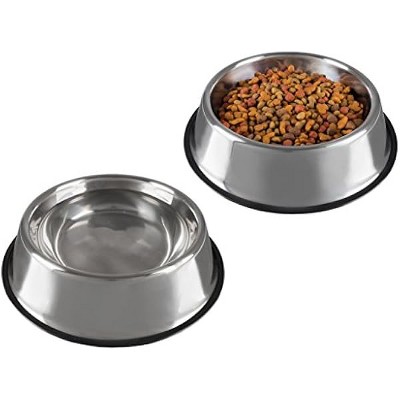 Stainless Steel Pet Bowls with Non Slip Rubber Bottom for Dogs and Cats-Feeder Dish for Food and Water- Set of 2, 64 oz Each By PETMAKER