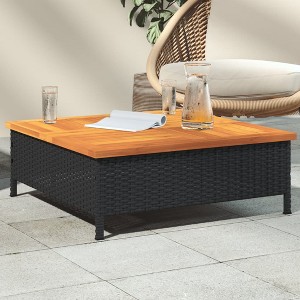 vidaXL Patio Table Black 27.6 In.x27.6 In.x9.8 In. Rattan and Acacia Wood - 1 of 4