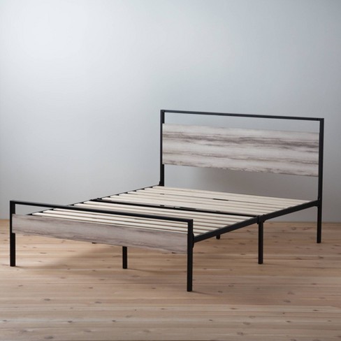 King Nora Metal And Wood Platform Bed, Priage By Zinus Black Steel Platform Bed Frame With Grey Upholstered Headboard