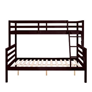 Dsvimoy Bed Wooden Twin Over Full with Safety Guardrails and Ladder for Kids, Brown, 78.35"*59.06"*61.81" - 1 of 4
