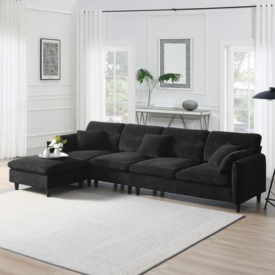 Modern L-Shaped Convertible Sofa: 5-Seat Cloud Chenille Couch with Ottoman, Reversible Design, Free Pillows - Perfect for Living Room & Apartment