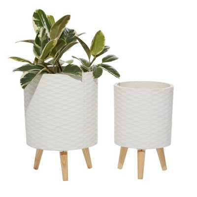 Set of 2 Textured Fiberclay Cylindrical Planters White - Olivia & May