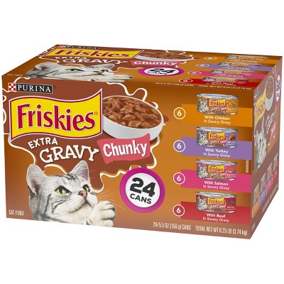 Purina Friskies Extra Gravy Chunky Chicken, Turkey, Salmon &#38; Beef Wet Cat Food - 5.5oz/24ct Variety Pack