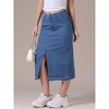INSPIRE CHIC Women's Denim Front Slit Raw Hem High Waisted Midi Jean Skirts - 2 of 4