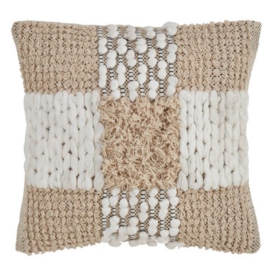 18" Moroccan Pillow Down Filled Natural - SARO Lifestyle: Contemporary Cotton Decorative Pillow with Removable Cover