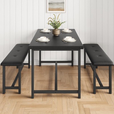 3-Piece Dining Table Set for 4 People, Kitchen Table with 2 Upholstered Benches