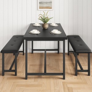 3-Piece Dining Table Set for 4 People, Kitchen Table with 2 Upholstered Benches - 1 of 4