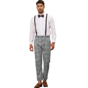 Lars Amadeus Men's Plaid Pattern Suspenders Dress Pants - 1 of 4