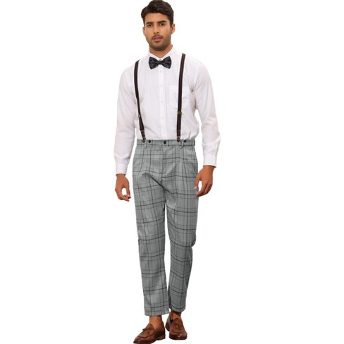 Lars Amadeus Men's Plaid Pattern Suspenders Dress Pants - image 1 of 4